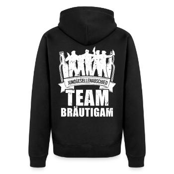 Junggesellenabschied Team Bräutigam JGA - Unisex Premium Bio Zip Hoodie - Schwarz - Hinten - Nico (187cm)