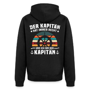Kapitän Geschenk Steuerrad Spruch hat recht - Unisex Premium Bio Zip Hoodie - Schwarz - Hinten - Nico (187cm)
