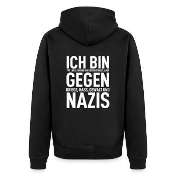 FCK Nazis Raus Gegen Rechts Anti Rassismus Spruch - Unisex Premium Bio Zip Hoodie - Schwarz - Hinten - Nico (187cm)