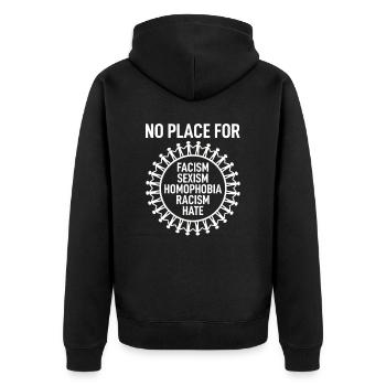 FCK Nazis Raus Gegen Rechts Anti Rassismus Spruch - Unisex Premium Bio Zip Hoodie - Schwarz - Hinten - Nico (187cm)