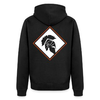 helm spartaner - Unisex Premium Bio Zip Hoodie - Schwarz - Hinten - Nico (187cm)