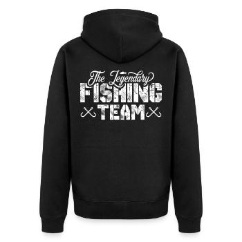 Fishing Team Fischer Crew - Unisex Premium Bio Zip Hoodie - Schwarz - Hinten - Nico (187cm)
