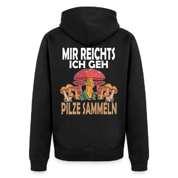 Pilzsammler Pilsjäger Pilsejäger Pilzsaison Herbst - Unisex Premium Bio Zip Hoodie - Schwarz - Hinten - Nico (187cm)