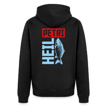Petri Heil Fischen Angeln Spruch - Unisex Premium Bio Zip Hoodie - Schwarz - Hinten - Nico (187cm)
