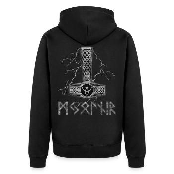 Thor's hammer Mjolnir with dragon background. - Unisex Premium Organic Zip Hoodie - black - Back - Nico (187cm)