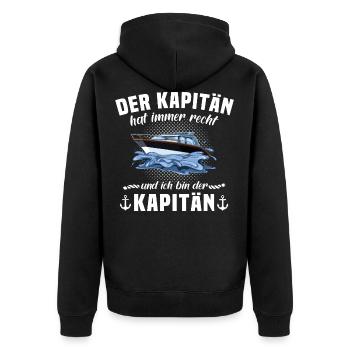 Kapitän Spruch hat recht Geschenk Motorboot - Unisex Premium Bio Zip Hoodie - Schwarz - Hinten - Nico (187cm)