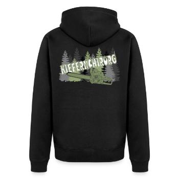 Der Kiefernchirurg aus dem Wald - Unisex Premium Bio Zip Hoodie - Schwarz - Hinten - Nico (187cm)