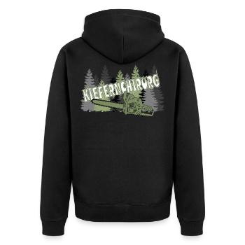 Der Kiefernchirurg aus dem Wald - Unisex Premium Bio Zip Hoodie - Schwarz - Hinten - Nico (187cm)