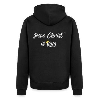 Jesus Christus Geschenkidee - Unisex Premium Bio Zip Hoodie - Schwarz - Hinten - Nico (187cm)