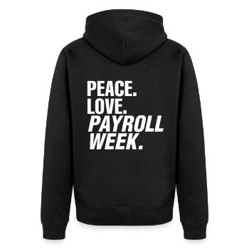 National Payroll Week Peace Love Payroll Week Busi - Unisex Premium Bio Zip Hoodie - Schwarz - Hinten - Nico (187cm)