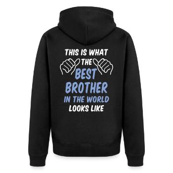 Bester Bruder Der Welt - Unisex Premium Bio Zip Hoodie - Schwarz - Hinten - Nico (187cm)