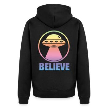 Außerirdische glauben an menschliche extraterrestr - Unisex Premium Bio Zip Hoodie - Schwarz - Hinten - Nico (187cm)