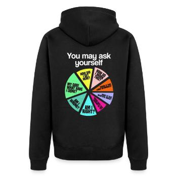 Sie können sich fragen: Persönliche Einführung Cha - Unisex Premium Bio Zip Hoodie - Schwarz - Hinten - Nico (187cm)