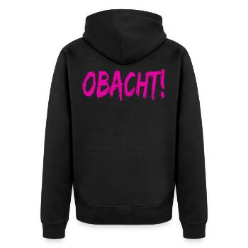 Lustiges Spaßiges Cooles Wort Obacht Geschenk - Unisex Premium Bio Zip Hoodie - Schwarz - Hinten - Nico (187cm)