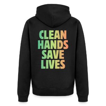 Germ-phobic clean hands save lives Quarantine-Hy - Unisex Premium Organic Zip Hoodie - black - Back - Nico (187cm)