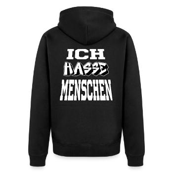 ich hasse menschen - Unisex Premium Bio Zip Hoodie - Schwarz - Hinten - Nico (187cm)