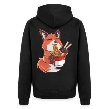 Ramen Kawaii Fuchs - Unisex Premium Bio Zip Hoodie - Schwarz - Hinten - Nico (187cm)