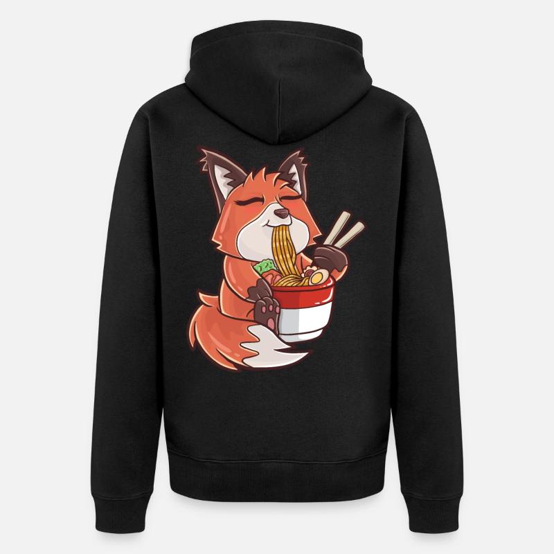 Renard ramen kawaii - Veste à capuche bio Premium Unisexe - noir