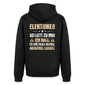 Elektriker Unfall Lustiger Spruch Elektrotechnik - Unisex Premium Bio Zip Hoodie - Schwarz - Hinten - Nico (187cm)