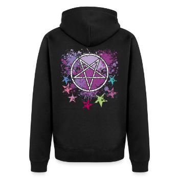 Pentagramm mit Sternen - Unisex Premium Bio Zip Hoodie - Schwarz - Hinten - Nico (187cm)