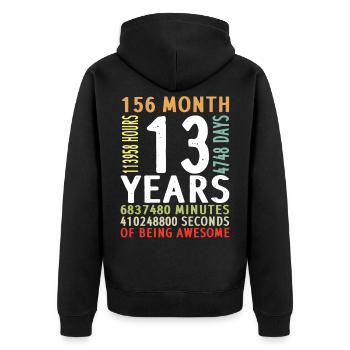 13th birthday boy girl man woman 13 years - Unisex Premium Organic Zip Hoodie - black - Back - Nico (187cm)
