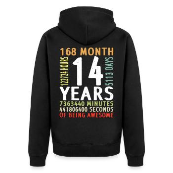14th birthday boy girl man woman 14 years - Unisex Premium Organic Zip Hoodie - black - Back - Nico (187cm)