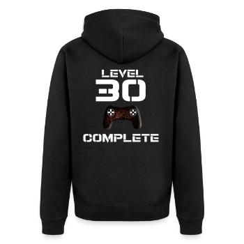 Level 30 Complete - Unisex Premium Bio Zip Hoodie - Schwarz - Hinten - Nico (187cm)