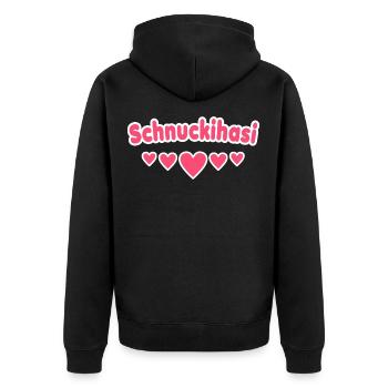 Schnuckihasi Schnucki Hasi Geschenk - Unisex Premium Bio Zip Hoodie - Schwarz - Hinten - Nico (187cm)