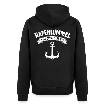 Hamburg Hamburger Hafen Hafenlümmel - Unisex Premium Bio Zip Hoodie - Schwarz - Hinten - Nico (187cm)