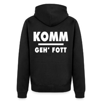 Saarländer Saarländisch Saarland Spruch geh fott - Unisex Premium Bio Zip Hoodie - Schwarz - Hinten - Nico (187cm)