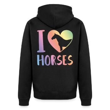 Ich liebe Pferde Herz Reiten - Unisex Premium Bio Zip Hoodie - Schwarz - Hinten - Nico (187cm)