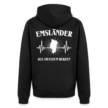 Emsländer Emsland EKG Herzlinie Geschenk - Unisex Premium Bio Zip Hoodie - Schwarz - Hinten - Nico (187cm)