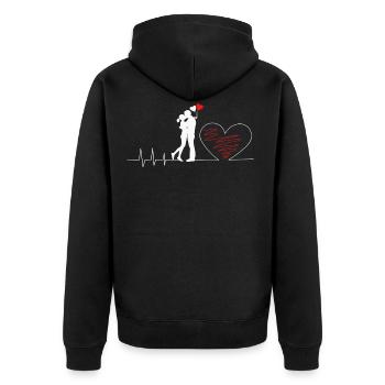 Heartbeat Liebespaar - Unisex Premium Bio Zip Hoodie - Schwarz - Hinten - Nico (187cm)