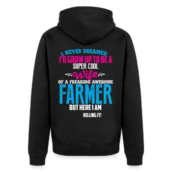 super coole bäuerin - Unisex Premium Bio Zip Hoodie - Schwarz - Hinten - Nico (187cm)