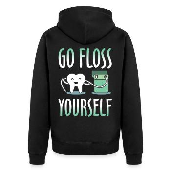 GO FLOSS SELBST - Unisex Premium Bio Zip Hoodie - Schwarz - Hinten - Nico (187cm)
