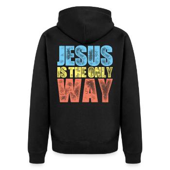 Jesus Christus Glaube - Unisex Premium Bio Zip Hoodie - Schwarz - Hinten - Nico (187cm)