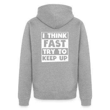 ADHD Think Fast Gift - Unisex Premium Organic Zip Hoodie - heather grey - Back - Nico (187cm)