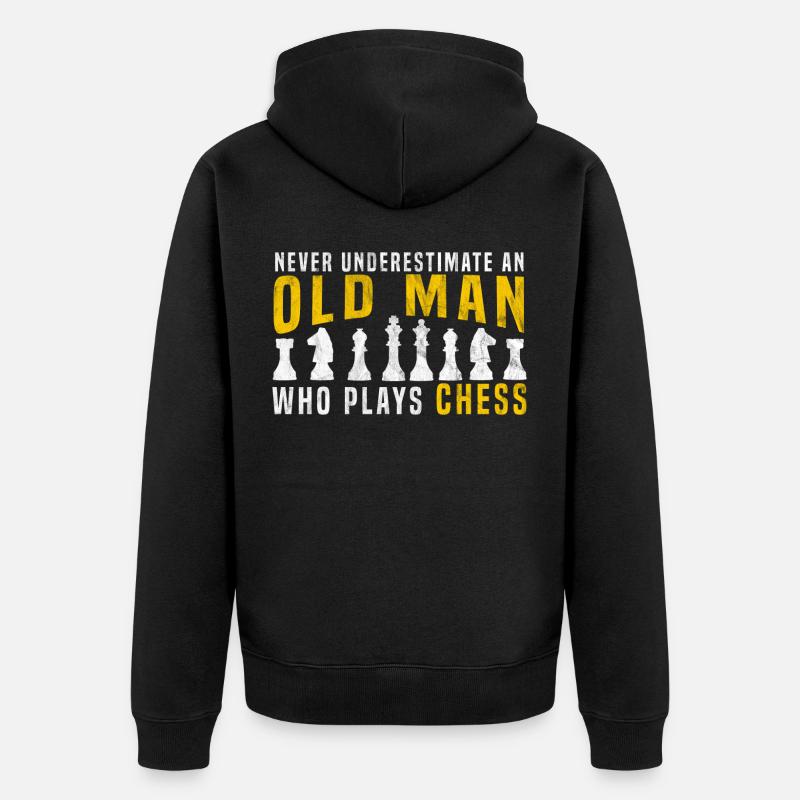old man playing chess - Unisex Premium Organic Zip Hoodie - black