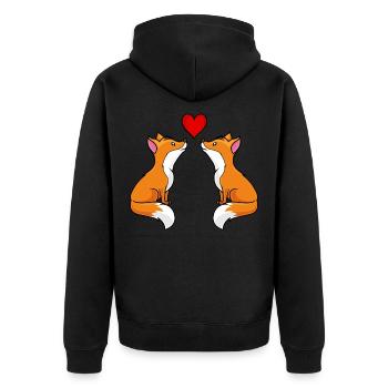 renard bande dessinée amour coeur couple - Veste à capuche bio Premium Unisexe - noir - Dos - Nico (187cm)