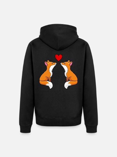 fuchs comic liebe herz paar - Unisex Premium Bio Zip Hoodie - Schwarz