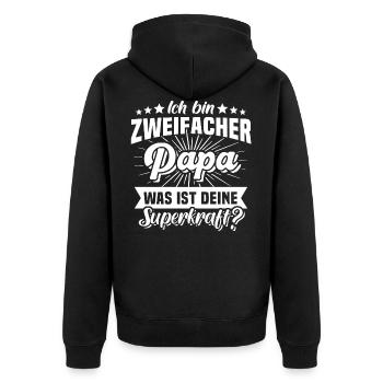 Papa Zweifacher Vater Superkraft Vatertag Geschenk - Unisex Premium Bio Zip Hoodie - Schwarz - Hinten - Nico (187cm)