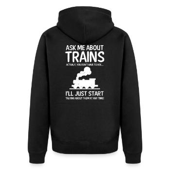 Model Railroad Fragen Sie mich nach Zügen Geschenk - Unisex Premium Bio Zip Hoodie - Schwarz - Hinten - Nico (187cm)