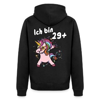 Ich bin 29 plus Einhorn - Unisex Premium Bio Zip Hoodie - Schwarz - Hinten - Nico (187cm)