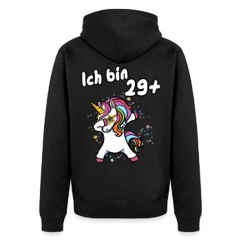 Ich bin 29 plus Einhorn - Unisex Premium Bio Zip Hoodie - Schwarz - Hinten - Nico (187cm)