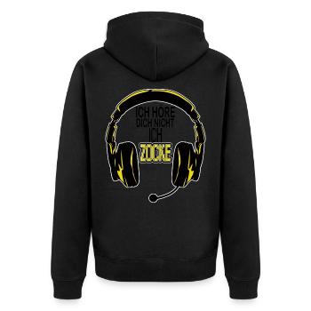Ich höre dich nicht ich zocke für Gamer Zocker - Unisex Premium Bio Zip Hoodie - Schwarz - Hinten - Nico (187cm)