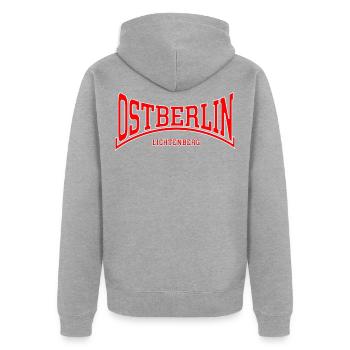 Ostberlin Lichtenberg - Unisex Premium Bio Zip Hoodie - Grau meliert - Hinten - Nico (187cm)