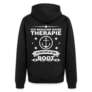Bootsfahrer Geschenk ich brauche keine Therapie - Unisex Premium Bio Zip Hoodie - Schwarz - Hinten - Nico (187cm)