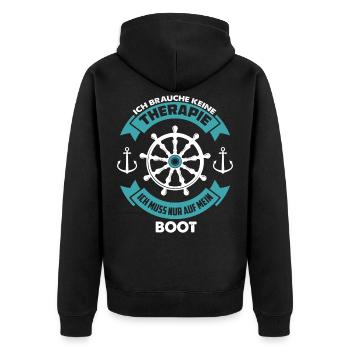Bootsfahrer Geschenk ich brauche keine Therapie - Unisex Premium Bio Zip Hoodie - Schwarz - Hinten - Nico (187cm)