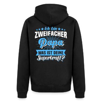 Zweifacher Papa Superkraft Vater Vatertag - Unisex Premium Bio Zip Hoodie - Schwarz - Hinten - Nico (187cm)