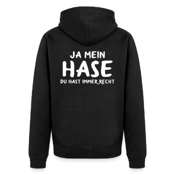 Ja mein Hase Du hast immer Recht Geschenke - Unisex Premium Bio Zip Hoodie - Schwarz - Hinten - Nico (187cm)